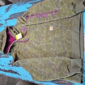 Carhartt Olive Camo Hoodie with Purple Lining